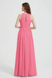 Jewel Chiffon A Line Bridesmaid Dress Floor Length Formal Evening Dresses Ruched Split Up