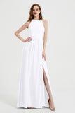 Jewel Chiffon A Line Bridesmaid Dress Floor Length Formal Evening Dresses Ruched Split Up