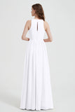 Jewel Chiffon A Line Bridesmaid Dress Floor Length Formal Evening Dresses Ruched Split Up