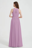 Jewel Chiffon A Line Bridesmaid Dress Floor Length Formal Evening Dresses Ruched Split Up