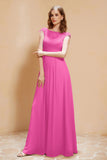 Illusion Neck Cap Sleeves Chiffon Bridesmaid Dress with Lace Formal Evening Prom Gowns