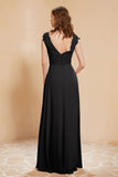 Illusion Neck Cap Sleeves Chiffon Bridesmaid Dress with Lace Formal Evening Prom Gowns