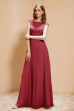 Illusion Neck Cap Sleeves Chiffon Bridesmaid Dress with Lace Formal Evening Prom Gowns