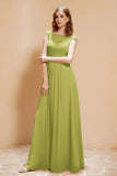 Illusion Neck Cap Sleeves Chiffon Bridesmaid Dress with Lace Formal Evening Prom Gowns