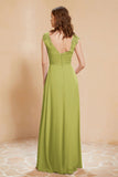 Illusion Neck Cap Sleeves Chiffon Bridesmaid Dress with Lace Formal Evening Prom Gowns