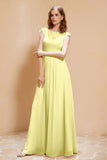 Illusion Neck Cap Sleeves Chiffon Bridesmaid Dress with Lace Formal Evening Prom Gowns