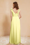 Illusion Neck Cap Sleeves Chiffon Bridesmaid Dress with Lace Formal Evening Prom Gowns