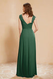 Illusion Neck Cap Sleeves Chiffon Bridesmaid Dress with Lace Formal Evening Prom Gowns