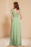 Illusion Neck Cap Sleeves Chiffon Bridesmaid Dress with Lace Formal Evening Prom Gowns