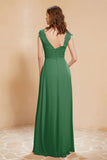 Illusion Neck Cap Sleeves Chiffon Bridesmaid Dress with Lace Formal Evening Prom Gowns