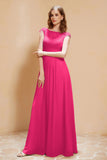 Illusion Neck Cap Sleeves Chiffon Bridesmaid Dress with Lace Formal Evening Prom Gowns