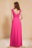 Illusion Neck Cap Sleeves Chiffon Bridesmaid Dress with Lace Formal Evening Prom Gowns