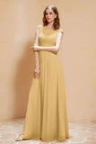 Illusion Neck Cap Sleeves Chiffon Bridesmaid Dress with Lace Formal Evening Prom Gowns