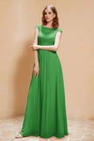 Illusion Neck Cap Sleeves Chiffon Bridesmaid Dress with Lace Formal Evening Prom Gowns