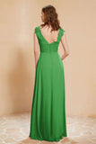 Illusion Neck Cap Sleeves Chiffon Bridesmaid Dress with Lace Formal Evening Prom Gowns