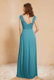 Illusion Neck Cap Sleeves Chiffon Bridesmaid Dress with Lace Formal Evening Prom Gowns