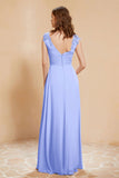 Illusion Neck Cap Sleeves Chiffon Bridesmaid Dress with Lace Formal Evening Prom Gowns