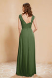 Illusion Neck Cap Sleeves Chiffon Bridesmaid Dress with Lace Formal Evening Prom Gowns