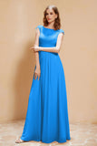 Illusion Neck Cap Sleeves Chiffon Bridesmaid Dress with Lace Formal Evening Prom Gowns