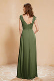 Illusion Neck Cap Sleeves Chiffon Bridesmaid Dress with Lace Formal Evening Prom Gowns
