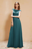 Illusion Neck Cap Sleeves Chiffon Bridesmaid Dress with Lace Formal Evening Prom Gowns