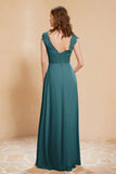 Illusion Neck Cap Sleeves Chiffon Bridesmaid Dress with Lace Formal Evening Prom Gowns