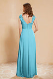 Illusion Neck Cap Sleeves Chiffon Bridesmaid Dress with Lace Formal Evening Prom Gowns
