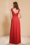 Illusion Neck Cap Sleeves Chiffon Bridesmaid Dress with Lace Formal Evening Prom Gowns