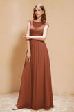 Illusion Neck Cap Sleeves Chiffon Bridesmaid Dress with Lace Formal Evening Prom Gowns