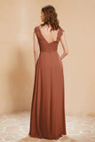 Illusion Neck Cap Sleeves Chiffon Bridesmaid Dress with Lace Formal Evening Prom Gowns