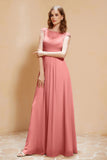 Illusion Neck Cap Sleeves Chiffon Bridesmaid Dress with Lace Formal Evening Prom Gowns