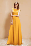 Illusion Neck Cap Sleeves Chiffon Bridesmaid Dress with Lace Formal Evening Prom Gowns