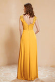 Illusion Neck Cap Sleeves Chiffon Bridesmaid Dress with Lace Formal Evening Prom Gowns