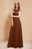 Illusion Neck Cap Sleeves Chiffon Bridesmaid Dress with Lace Formal Evening Prom Gowns
