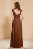 Illusion Neck Cap Sleeves Chiffon Bridesmaid Dress with Lace Formal Evening Prom Gowns