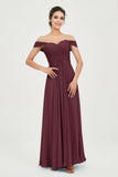 Off the Shoulder Ruched Chiffon Bridesmaid Dress Cap Pleated Formal Evening Dresses
