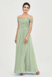 Off the Shoulder Ruched Chiffon Bridesmaid Dress Cap Pleated Formal Evening Dresses
