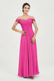 Off the Shoulder Ruched Chiffon Bridesmaid Dress Cap Pleated Formal Evening Dresses