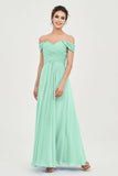Off the Shoulder Ruched Chiffon Bridesmaid Dress Cap Pleated Formal Evening Dresses