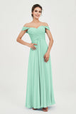 Off the Shoulder Ruched Chiffon Bridesmaid Dress Cap Pleated Formal Evening Dresses