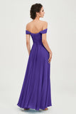 Off the Shoulder Ruched Chiffon Bridesmaid Dress Cap Pleated Formal Evening Dresses