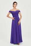 Off the Shoulder Ruched Chiffon Bridesmaid Dress Cap Pleated Formal Evening Dresses