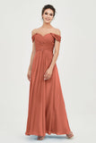 Off the Shoulder Ruched Chiffon Bridesmaid Dress Cap Pleated Formal Evening Dresses