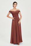 Off the Shoulder Ruched Chiffon Bridesmaid Dress Cap Pleated Formal Evening Dresses