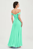 Off the Shoulder Ruched Chiffon Bridesmaid Dress Cap Pleated Formal Evening Dresses