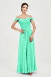 Off the Shoulder Ruched Chiffon Bridesmaid Dress Cap Pleated Formal Evening Dresses