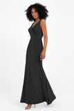 V-neck Velvet Sleeveless Formal Evening Dresses Sheath Long Bridesmaid Prom Party Dress Gowns