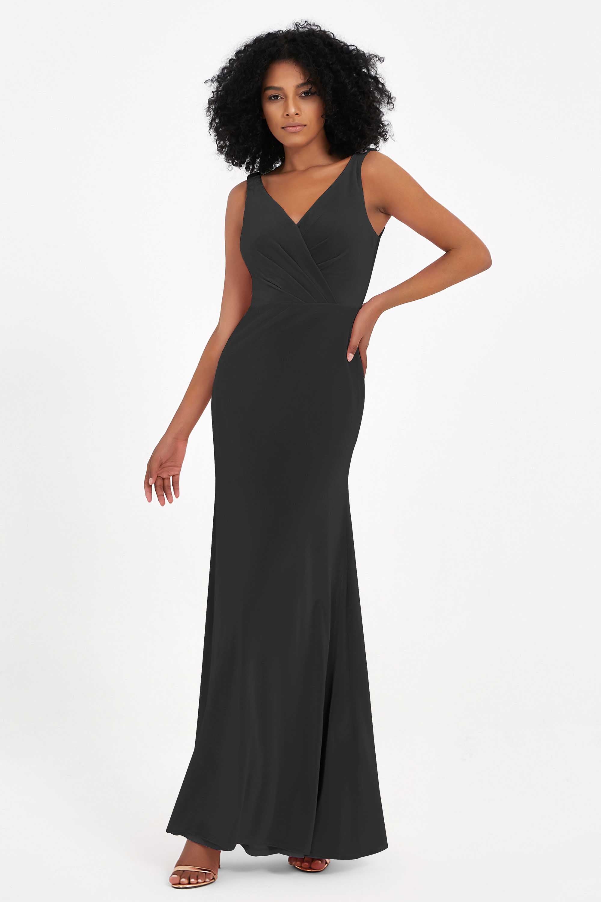 V-neck Velvet Sleeveless Formal Evening Dresses Sheath Long Bridesmaid Prom Party Dress Gowns