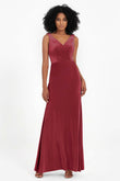 V-neck Velvet Sleeveless Formal Evening Dresses Sheath Long Bridesmaid Prom Party Dress Gowns