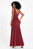 V-neck Velvet Sleeveless Formal Evening Dresses Sheath Long Bridesmaid Prom Party Dress Gowns